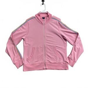 VTG 2005 Gap Pink Full Zip Track Jacket Rainbow Stripe Detail Gapstretch Women L